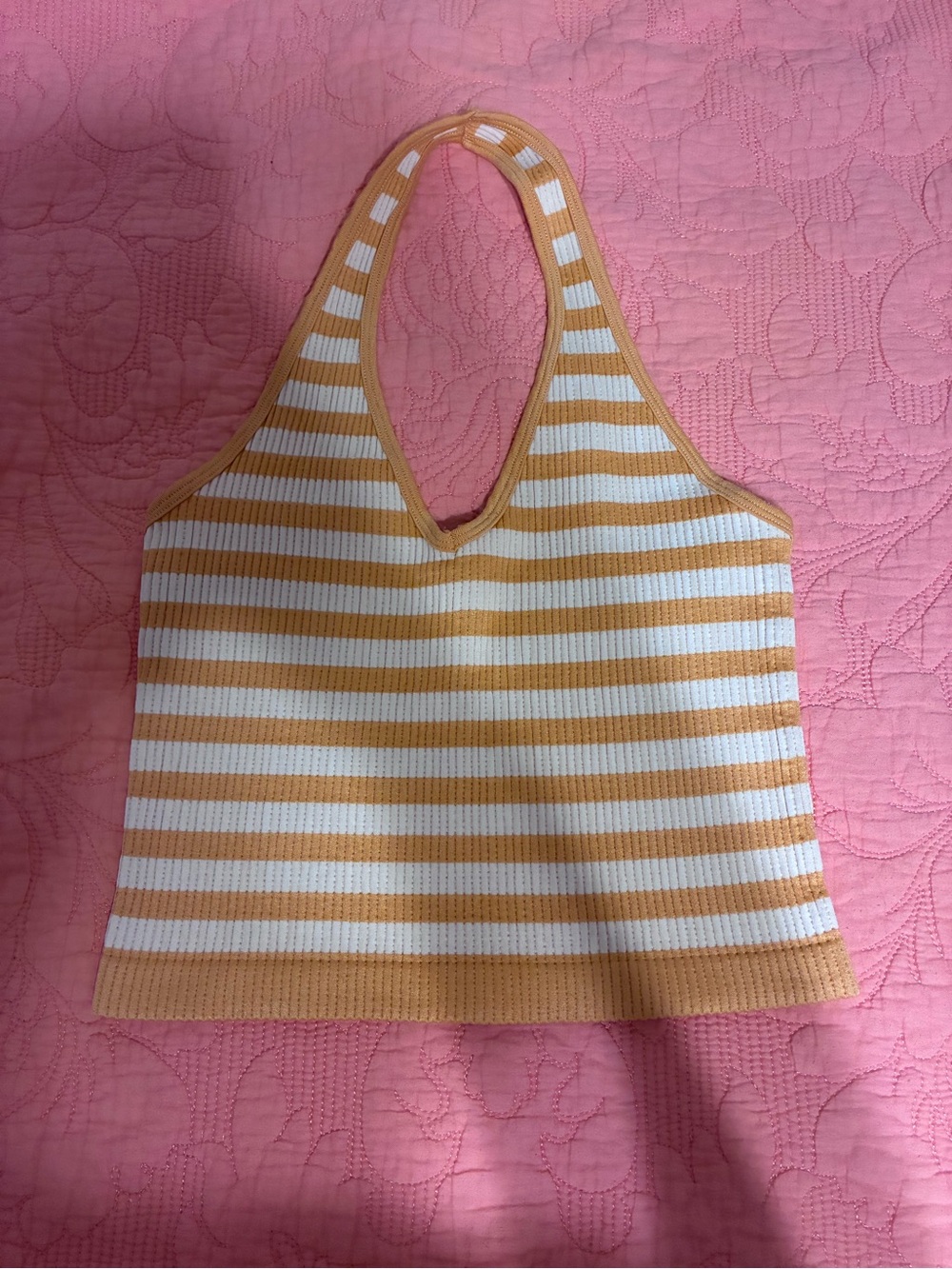 Striped Halter  Tank Top - Mustard & White